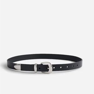 Madewell Women’s Silver Black Skinny Western Genuine Leather Belt Size M